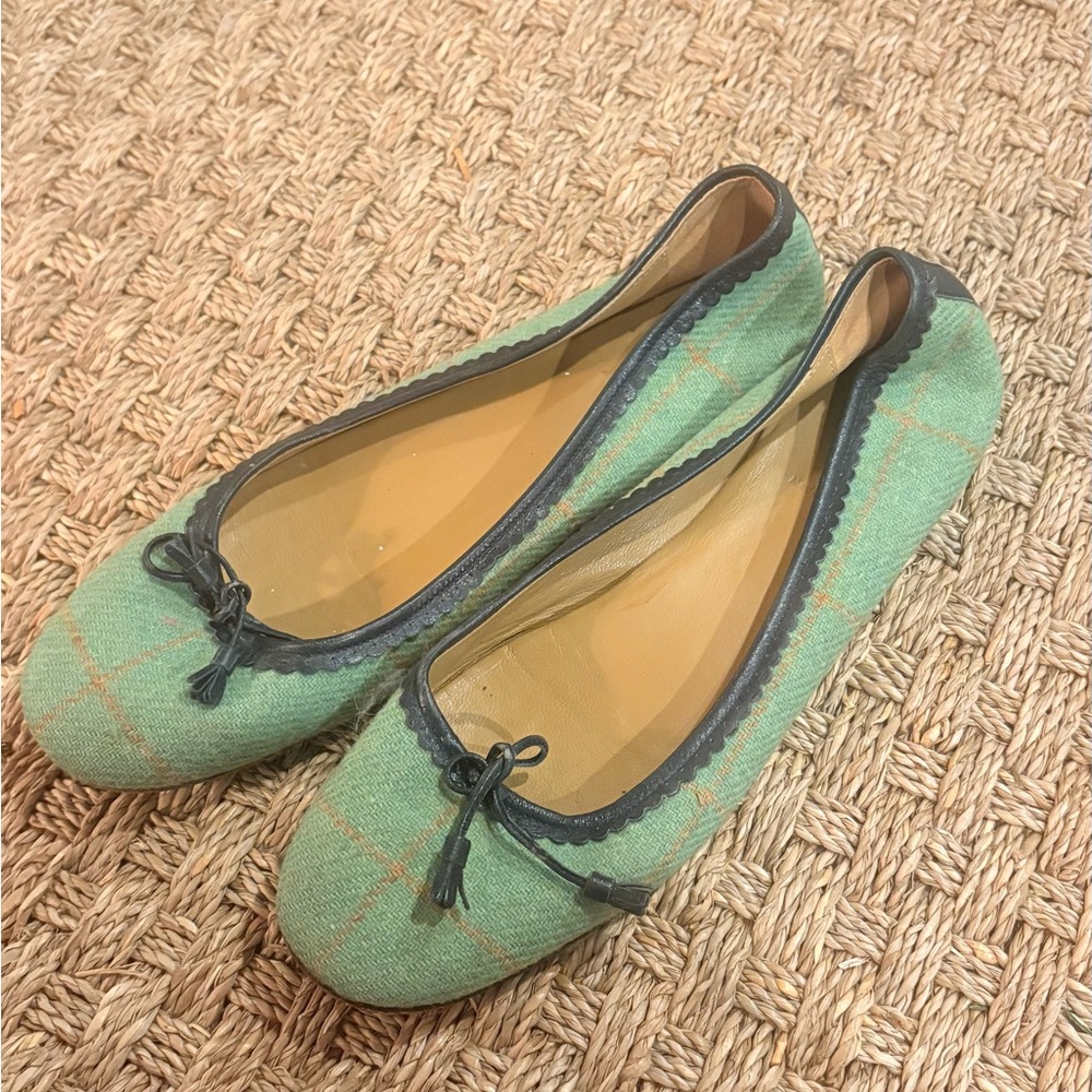 J.crew Tweed Elegant Green Ballet Flats size 10